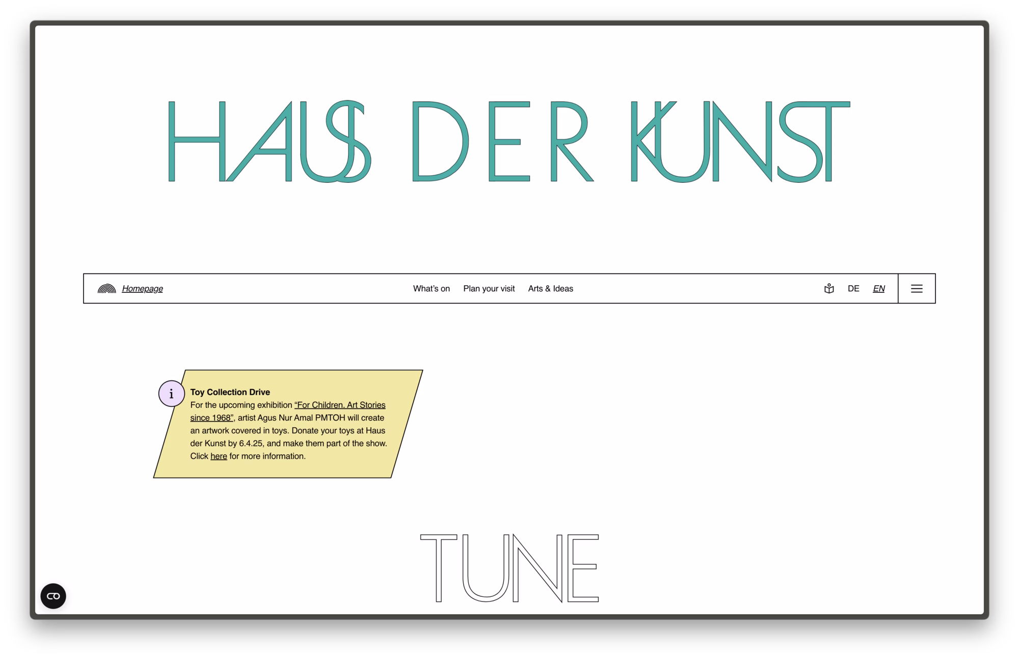 Haus der Kunst website interface showcasing dynamic fragments