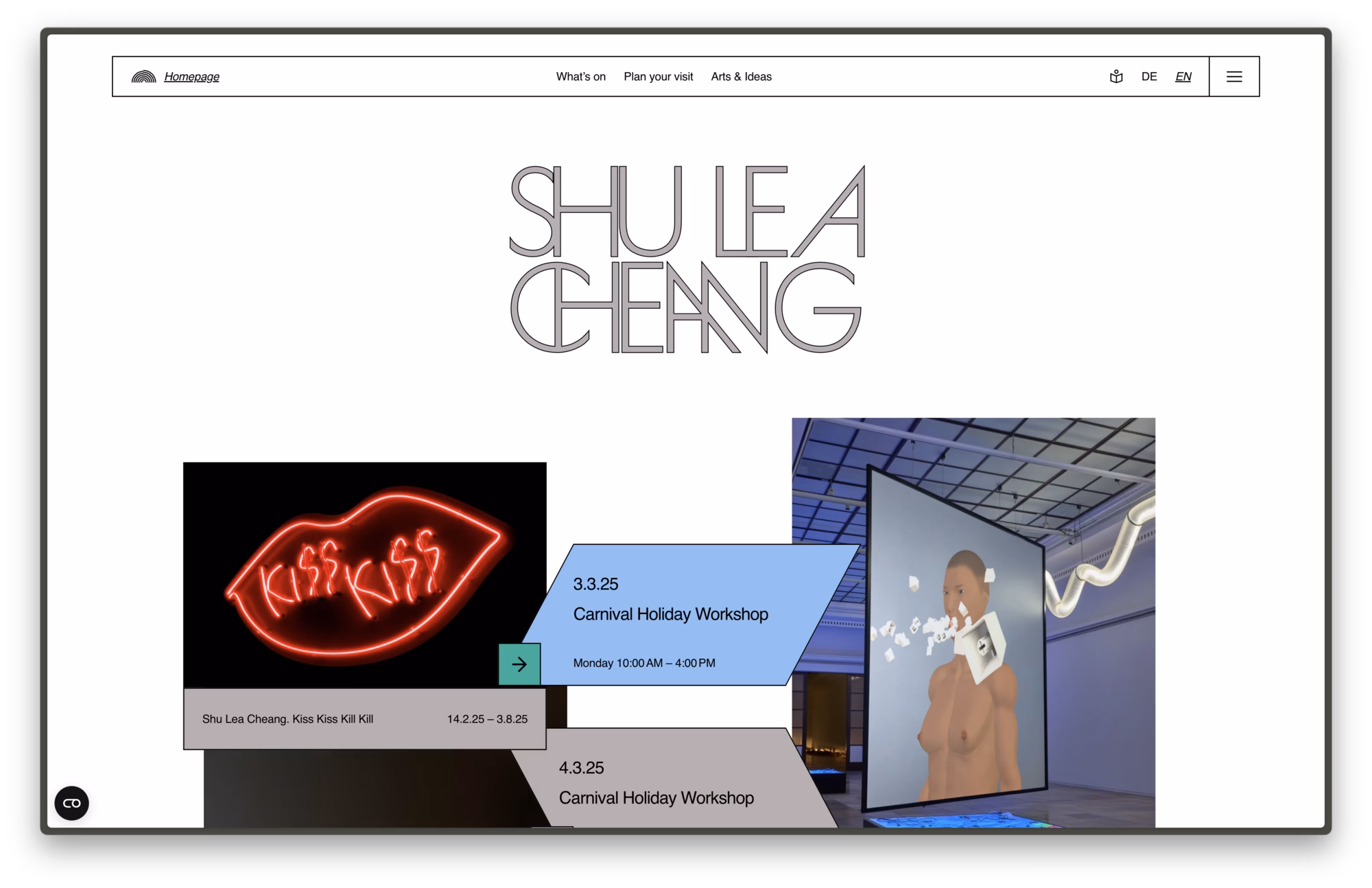 Haus der Kunst website interface showcasing dynamic fragments