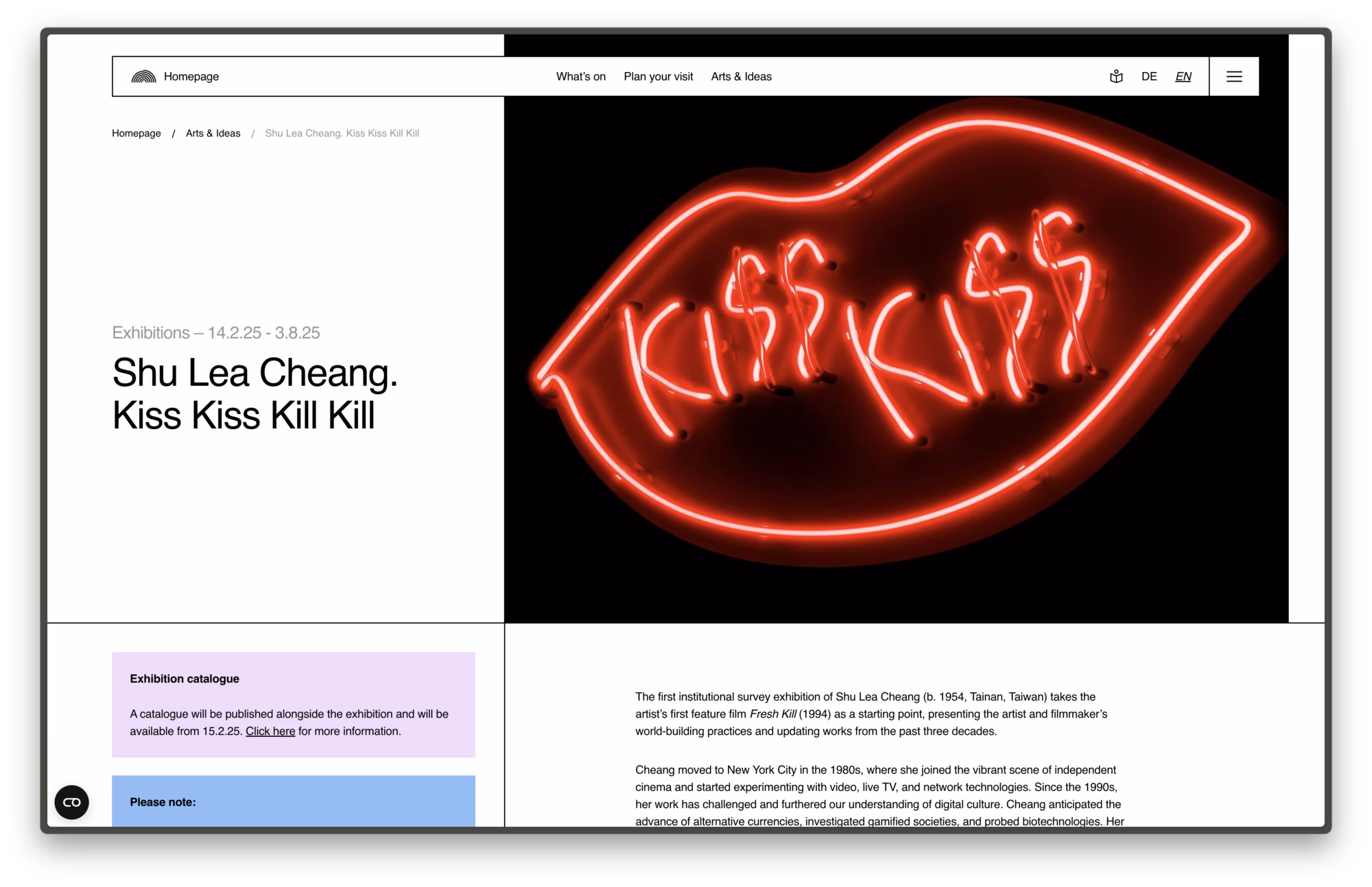 Haus der Kunst website interface showcasing dynamic fragments