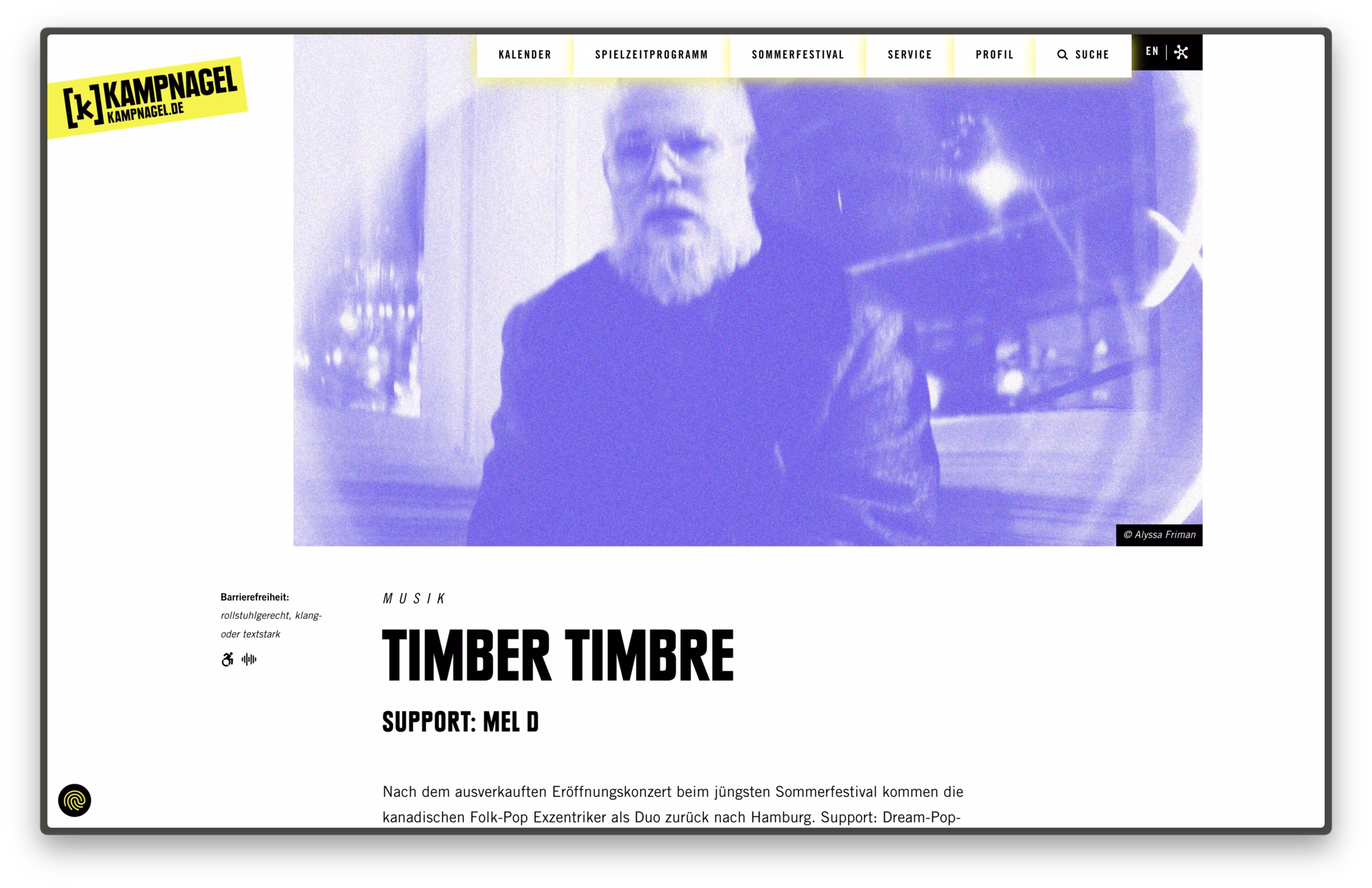 Theater Kampnagel website interface showcasing dynamic event listings